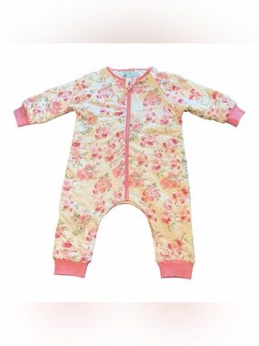 Litto Goose- Sleeping Suit Floral Zip Footie One-Piece in Pink